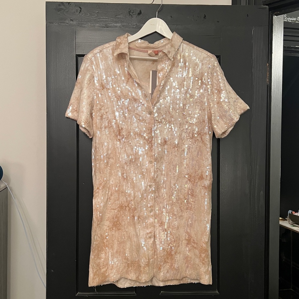 Anthropologie Sequin Short Sleeve Dress